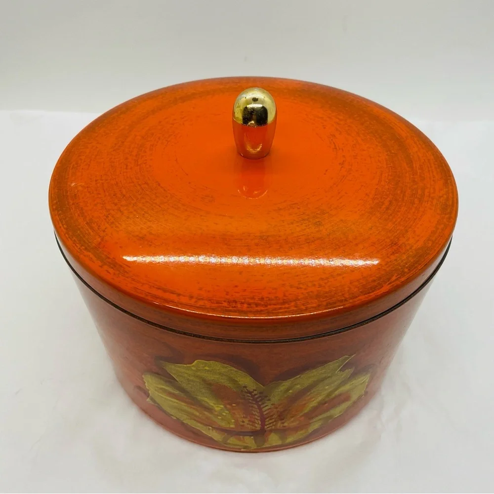 VTG Orange Lacquer Ware Stacking Nesting Set 3 Bowls & Lid Floral Design - Japan